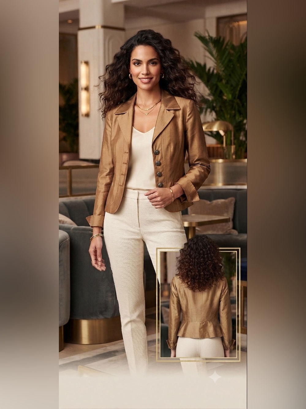 Town & Travel EUC vintage Bronze
100% Silk Peplum Jacket -
18 1/2” PTP size 8/10
